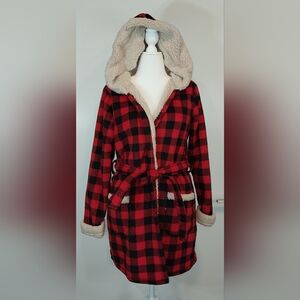 Lucy & Laurel Buffalo Plaid Fleece Lined Hooded Robe Polyester Size XL